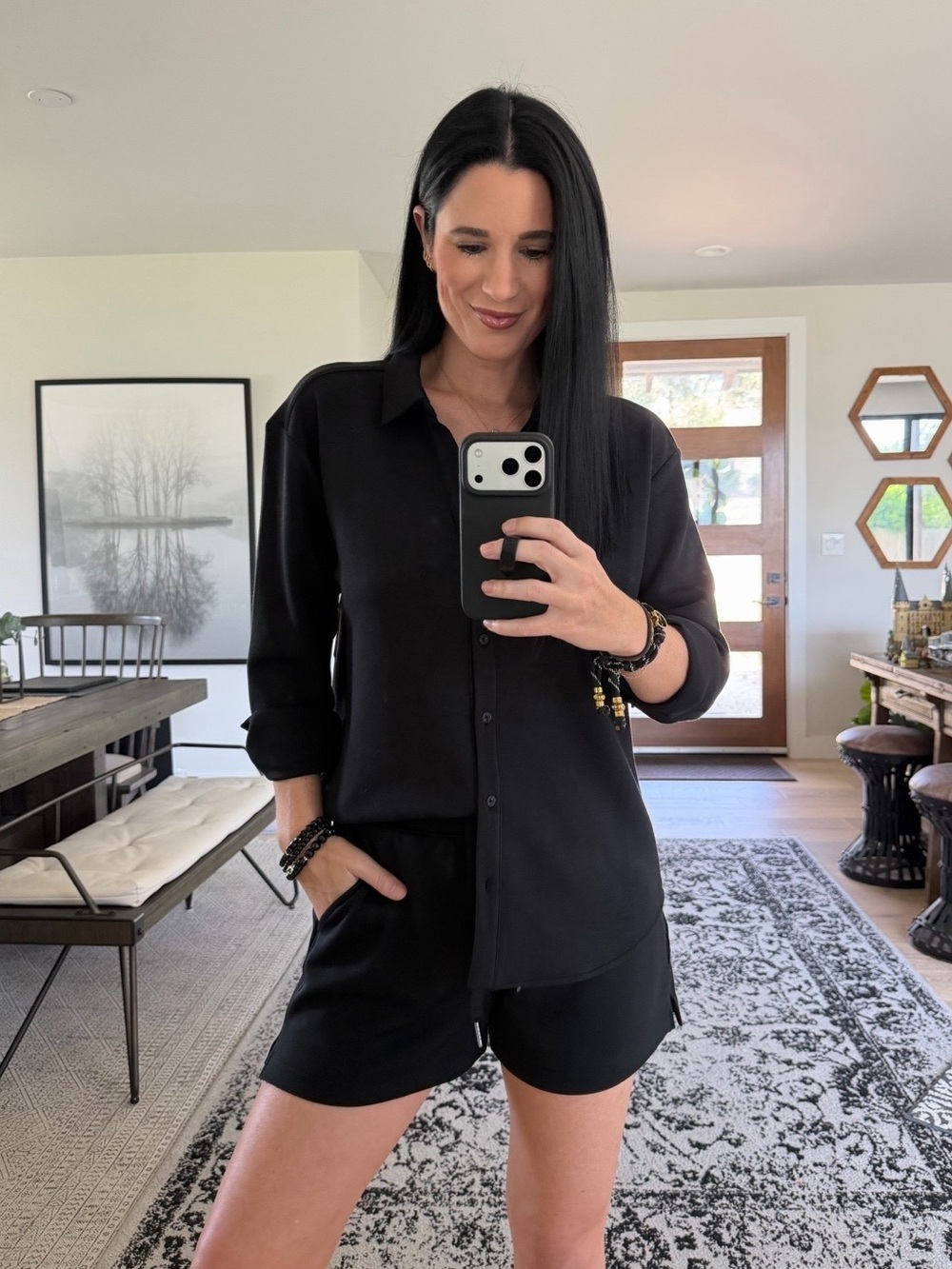 SPANX AirEssentials Black Oversized Button Down Shirt